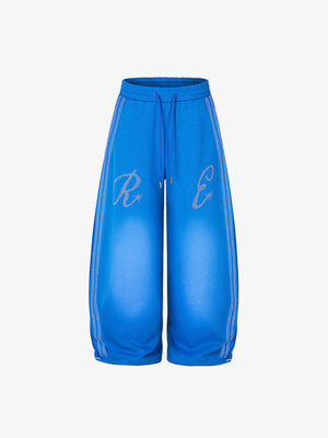Rhinestone Barrel Leg Sweatpants with Side Stripes – Blue, front view | XoKool