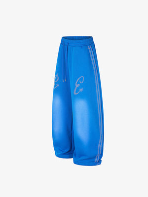 Rhinestone Barrel Leg Sweatpants with Side Stripes – Blue, side view | XoKool