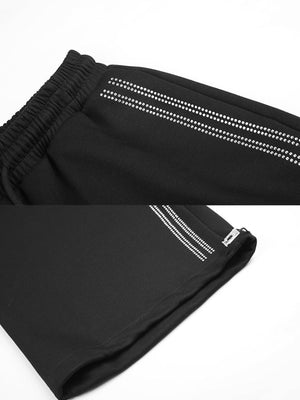 Rhinestone sweatpants – rhinestone stripe and hem tag close-up | XoKool