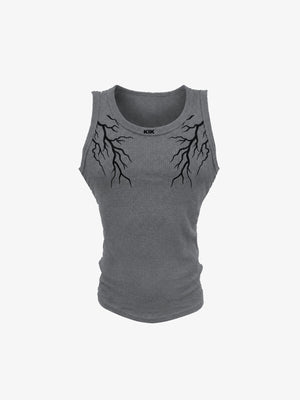 Ribbed Bolt Graphic Tank Top – Grey, front flat | XoKool