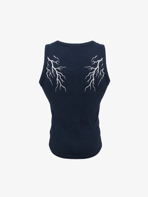 Bolt graphic tank top – Navy, back flat | XoKool