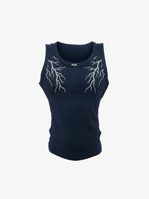 Bolt graphic tank top – Navy, front flat | XoKool