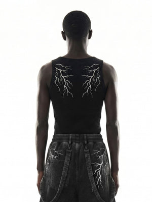 Ribbed Bolt Graphic Tank Top – on model, back | XoKool