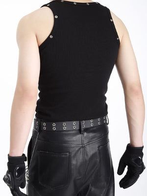 Lace-up tank top – on model, Black, back close | XoKool