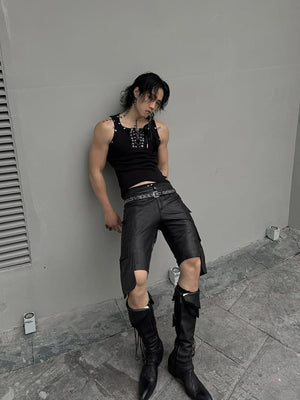 Lace-up tank top – on model, Black, full | XoKool