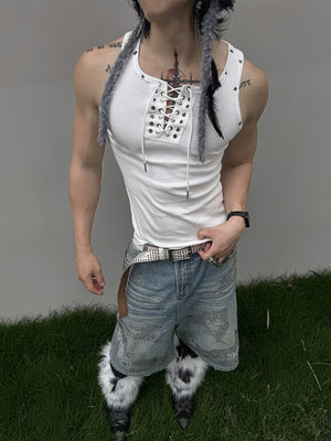 Lace-up tank top – on model, White, front | XoKool
