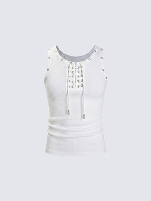 Lace-up tank top – White, flat front | XoKool