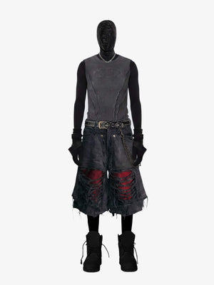 Jorts baggy rotos – En modelo, frente, negro | XoKool