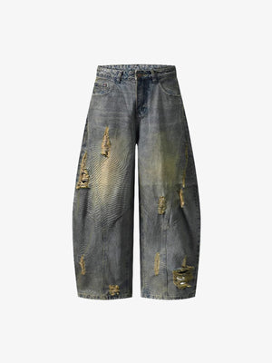 Zerrissene Barrel Jeans in Dirty Wash – Vorderseite flach | XoKool