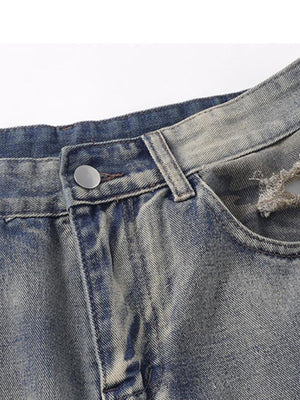 Camo patchwork jeans – waist and button close-up | XoKool