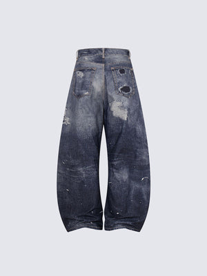 Ripped Dark Wash Barrel Jeans – back flat | XoKool