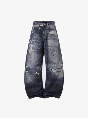 Ripped Dark Wash Barrel Jeans – front flat | XoKool
