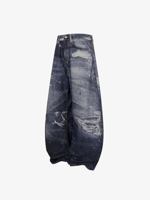 Ripped Dark Wash Barrel Jeans – side flat | XoKool