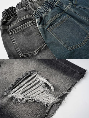 Drawstring denim shorts – back pockets and rip detail | XoKool