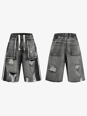 Drawstring denim shorts – Washed Grey, front and back | XoKool