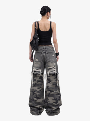 Grey Camo Jeans – on female model back | XoKool