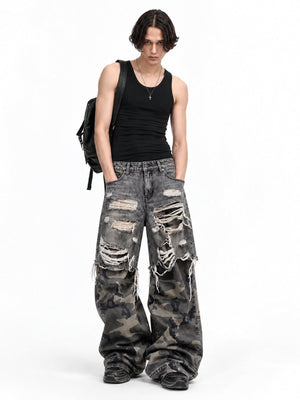 Grey Camo Jeans – on male model front | XoKool