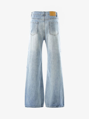 Ripped Knee Flare Jeans – Light Blue, back flat | XoKool