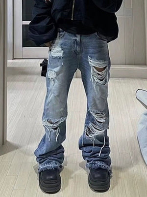 Ripped flare jeans – on model, front, indoor | XoKool