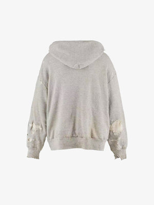 Ripped Oversized Pullover Hoodie – Beige, back flat | XoKool