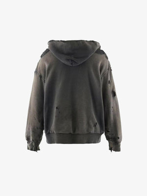 Ripped Oversized Pullover Hoodie – Washed Charcoal, back flat | XoKool