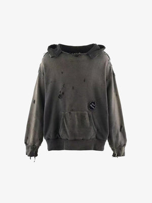 Ripped Oversized Pullover Hoodie – Washed Charcoal, front flat | XoKool