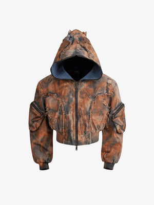 Rust Mud Dye Cropped Hooded Jacket – Rust Orange, front view | XoKool