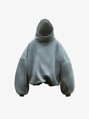 Hoodie oversize corto gris salvia con mangas balloon – gris salvia, vista frontal (render 3D) | XoKool