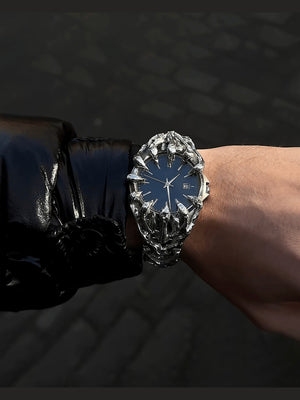 Claw bracelet watch – blue dial, on wrist | XoKool