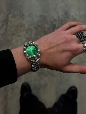 Claw bracelet watch – Green, on wrist | XoKool