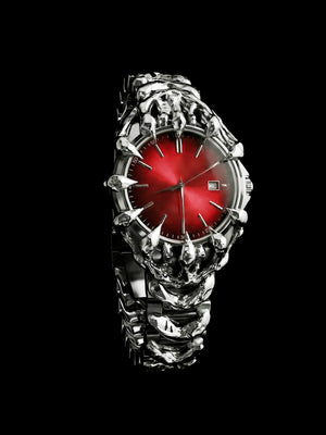 Sculpted Claw Bracelet Watch with Sunburst Dial – Red dial, front | XoKool