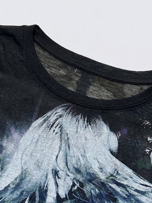 Top de manga larga transparente – Primer plano del escote y el estampado | XoKool