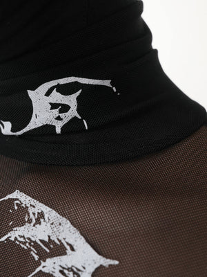 Mesh long sleeve top – neck print close-up | XoKool
