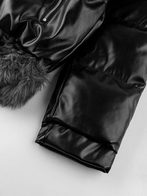 Shiny faux leather puffer – sleeve close-up | XoKool