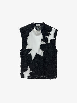 Shredded Gothic Tank Top with Star Panels – Black, front flat | XoKool