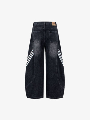 Barrel Jeans mit Seitenstreifen in Schwarz oder Blau – Schwarz, Rückseite flach | XoKool