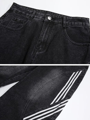 Barrel Jeans mit Seitenstreifen – Schwarz, Collage Vordertasche und Streifen | XoKool