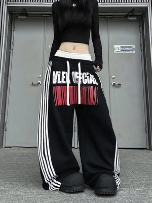 Side Stripe Sweatpants with Double Waist – Black, on model front | XoKool