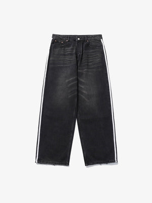 Side Stripe Jeans – Black, front flat | XoKool