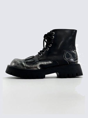 Silver Flame Lace Up Platform Ankle Boots – side view | XoKool