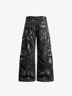 Silver Painted Black Cargo Jeans – Black, back flat | XoKool