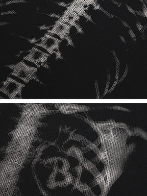 Camiseta de manga larga con esqueleto – negra, detalle del estampado | XoKool
