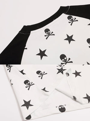 Skull raglan shirt – raglan seam and skull print close-up | XoKool