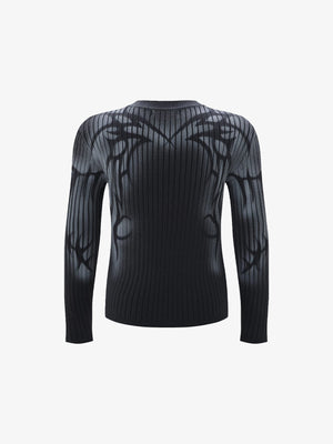 Slim Ribbed Tribal Sweater with Faux V Neck – Black, back view | XoKool