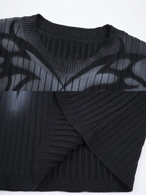Slim tribal sweater – Black, neckline and hem close-up | XoKool