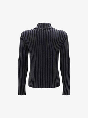 Slim Rippstrick Strickjacke mit Zwei-Wege-Reißverschluss und Stehkragen – Washed Black, Rückansicht | XoKool