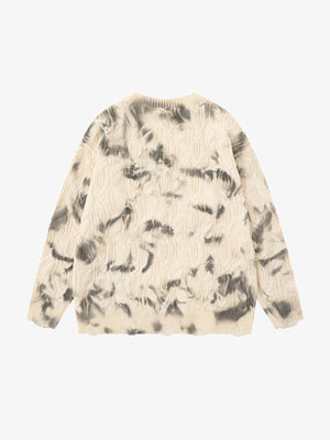 Smudge Dye Distressed Cable Knit Sweater – Cream, back view | XoKool