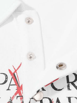 Graphic polo shirt – snap placket close-up | XoKool