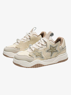 Star Patch Chunky Skate Sneakers – Beige pair, side | XoKool