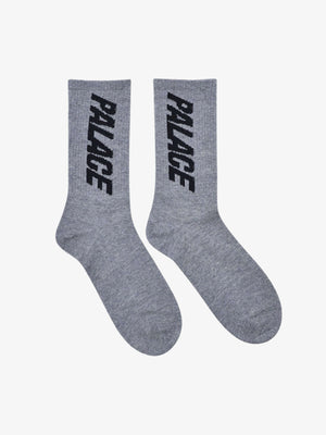 Calcetines altos de canalé con letras verticales – par gris, vista plana | XoKool